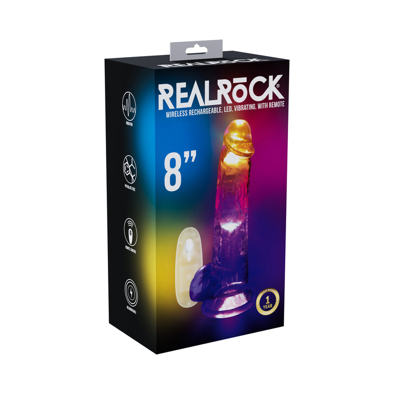RealRock Wireless Rechargeable Remote Control Vibrating 8 in. Dildo with Balls Clear